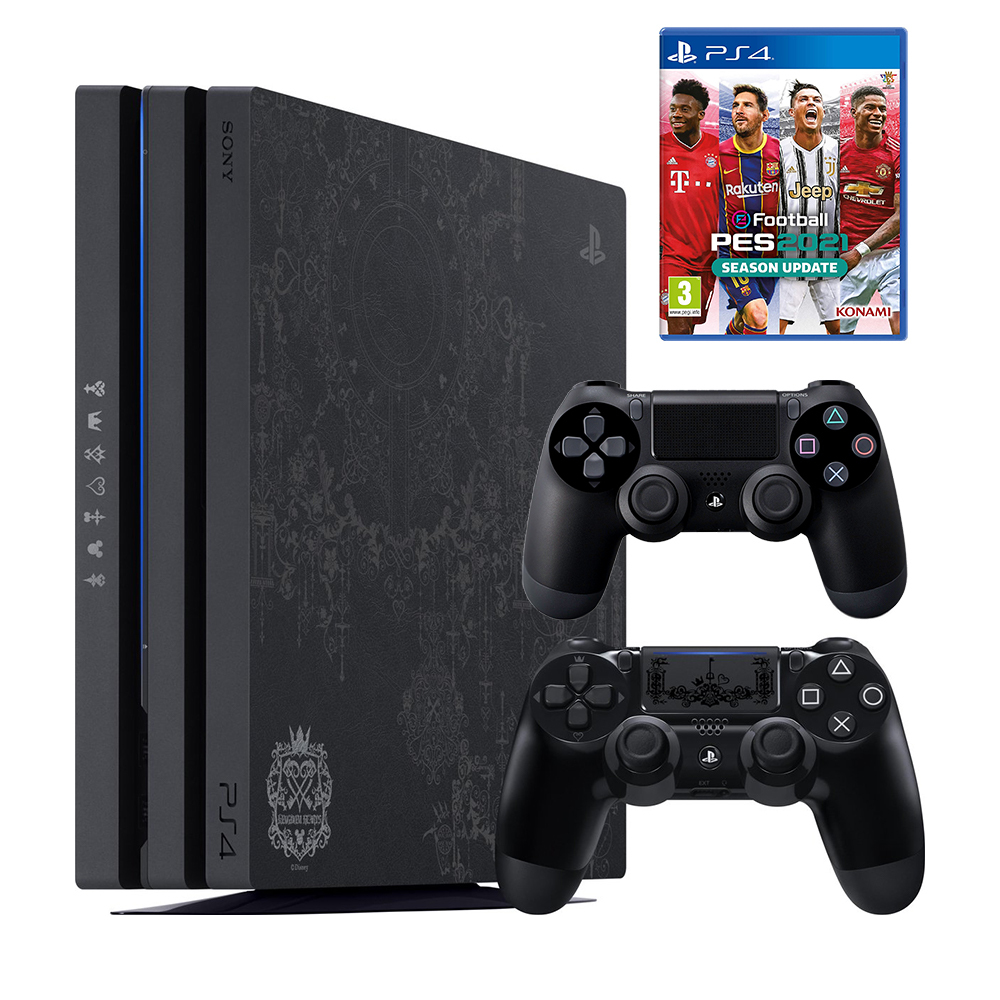 باندل کنسول بازی سونی Playstation Pro 4 Kingdom Heart 3 Limited Edition ظرفیت 1 ترابایت ریجن 2 کد CUH-7216B + 2 عدد دسته مشکی + دیسک PES 2021