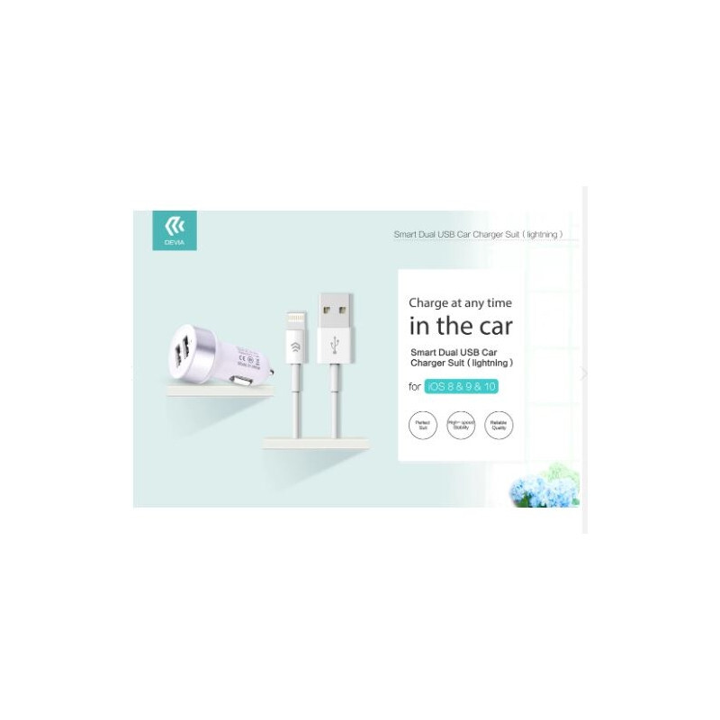 شارژر فندکی دیویا مدل Smart Dual USB همراه با کابل لایتنینگ - Thumbnail 3